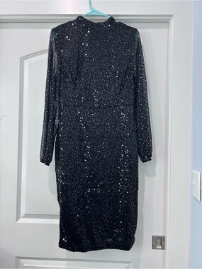 Black Sequin Long Sleeve Evening Dress